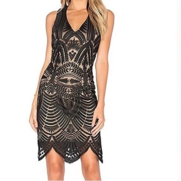 NWT Revolve Bardot Lace Embroidered Dress in Black 10 Large Goth Event Formal - Picture 2 of 16